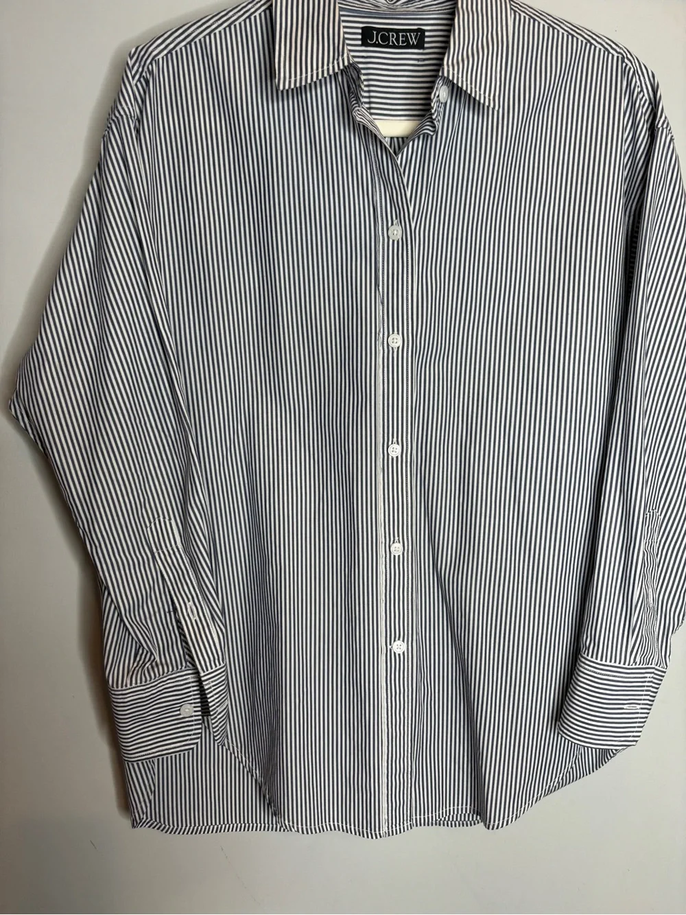 J.Crew Relaxed-Fit Crisp Cotton Poplin Shirt M Navy Stripe
